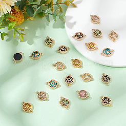 28色ガラスコネクターチャーム7個。  ライトゴールドメッキ合金パーツ  花付きフラットラウンド  ミックスカラー  19.5x13.5x5.5mm  穴：1.6mm  4個/カラー&nbsp;GLAA-AR0001-28