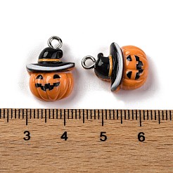 ハロウィーンのテーマの不透明樹脂ペンダント  プラチナメッキ鉄ループ付き  カボチャ  17.5x13x7mm  穴：2mm&nbsp;RESI-D075-02A