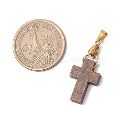 ウッドペンダント  クロスチャーム  ゴールドカラー  21~22x14~15x4~5mm  穴：5x4mm&nbsp;PALLOY-JF03999-01