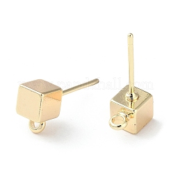 真鍮製スタッドピアスパーツ  水平ループ付き  キューブ  18KGP本金メッキ  8x5mm  穴：1.5mm  ピン：0.7mm&nbsp;KK-F862-34G
