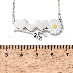 304ステンレススチール製、エナメル加工の白いデイジーの花とハートのペンダントが付いたアズキチェーンネックレス（女性用）  ステンレス鋼色  18.11インチ（46cm）&nbsp;NJEW-K309-01P