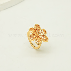 女性のための調節可能な真鍮の指輪  中空の花  18KGP本金メッキ  16mm〜20mm&nbsp;DS8817-2