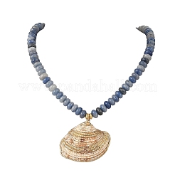 Ocean Electroplated Natural Scallop Shell Pendant Natural Blue Aventurine(Dyed & Heated) Rondelle Braided Bead Necklaces&nbsp;NJEW-JN06445-03