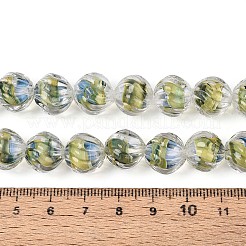 テクスチャ加工された内側の花、手作りのランプワークビーズ  ラウンド  オリーブドラブ  12mm  穴：1.5mm  約20個/連&nbsp;LAMP-T024-07C
