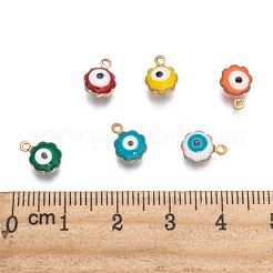 ゴールド調真鍮製エナメルチャーム  目で花  ミックスカラー  9x7x5mm  穴：1mm&nbsp;X-KK-Q571-05-M