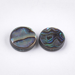 アワビ殻/パウア殻ビーズ  フラットラウンド  グリーン  12x3~4mm  穴：1.2mm&nbsp;SSHEL-T008-06A