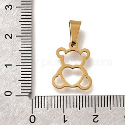 304ステンレスペンダント  レーザー切断  イオンプレーティング（ip）  クマ  ゴールドカラー  16x13x1mm  穴：6.5x3mm&nbsp;STAS-H453-17G-A