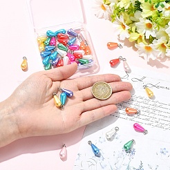 50個 10色 ABSプラスチックペンダント  ティアドロップチャーム  鉄パーツ  ミックスカラー  23mm  5個/カラー&nbsp;PALLOY-YW00169