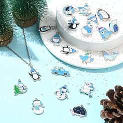 40個20スタイル冬テーマ亜鉛合金エナメルペンダント  プラチナ  混合図形  14.5~26.5x13~24.5x1.5~2mm  穴：1.6~1.8mm  2個/スタイル&nbsp;ENAM-CJ0006-43