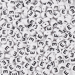 500PCSアクリルビーズ  横穴付き  文字L  フラットラウンド  文字e  7x4mm  穴：1mm&nbsp;SACR-TA0001-55E