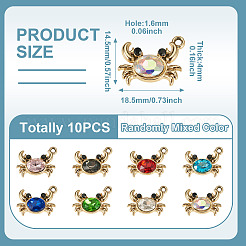 UVメッキ合金ペンダント10個  ガラスと  カニ  多面カット  ミックスカラー  14.5x18.5x4mm  穴：1.6mm&nbsp;ALRI-TADJ0001-01