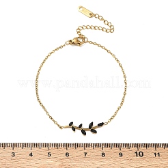 304 Stainless Steel Rhinestone Leaf Link Bracelets&nbsp;SA-CBA5F76-03G-02