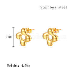 女性用304ステンレススチールスタッドピアス  花  18KGP本金メッキ  14mm&nbsp;FU8032-1