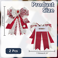 リボン結びポリエステルピン  バックパックの服の鉄製ラペルピン  ファイヤーブリック  140x110mm&nbsp;JEWB-WH0030-73