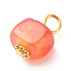 天然石瑪瑙ペンダント  ゴールデンメッキ鉄パーツ  キューブ  レッドオレンジ  14~16x7~8x6~7.5mm  穴：2~4mm&nbsp;PALLOY-JF01586-03