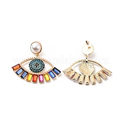 Rhinestone Evil Eye Dangle Stud Earrings with Acrylic Pearl Beaded&nbsp;EJEW-J045-02KCG