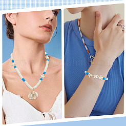 Ocean Theme DIY Disc/Flat Round Polymer Clay Beads & Alloy Enamel Charm Stretch Bracelets Making Kits&nbsp;DIY-SP0003-40