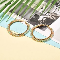 ガラスファセットラウンドビーズフープピアス  304ステンレス鋼の金具と銅線付き  ゴールドカラー  ミックスカラー  46x47x4mm  ピン：1mm&nbsp;EJEW-JE04599