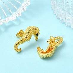 304ステンレススチールマイクロパヴェクリアキュービックジルコニアスタッドピアス（女性用）  タツノオトシゴ  24x13mm&nbsp;EJEW-B112-02G-01