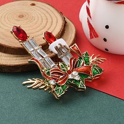 クリスマステーマのエナメルピン  バックパックの服のための軽い金色の合金ラインストーン  ろうそく  59x52.5mm&nbsp;JEWB-F034-01A