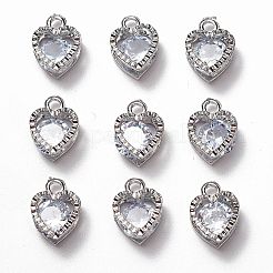 ハート合金チャーム  キュービックジルコニア付き  プラチナ  12x8.5x5mm  穴：1mm&nbsp;ZIRC-R007-043A-02