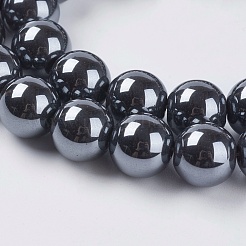 磁気無し合成ヘマタイトビーズ  AAグレードのラウンドビーズ  ブラック  10mm  穴：1mm  約41~43個/連  16インチ&nbsp;G-H1070-1