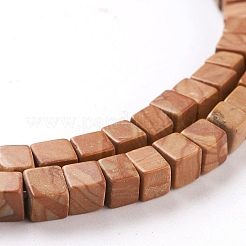 天然木レースストーン木製ジャスパービーズ連売り  キューブ  4x4x4mm  穴：0.7mm  約93個/連  15.75インチ&nbsp;G-F631-K07