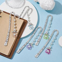 天使のペンダントのしおり  チベット風合金フックブックマーク  アクリルハート付きガラスイミテーションパールビーズブックマーク  ミックスカラー  123mm&nbsp;AJEW-JK00284