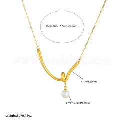 304ステンレススチール製、スパイラルV字型イミテーションパールラウンドペンダントネックレス（女性用）  ホワイト  ゴールドカラー  17.72インチ（45cm）&nbsp;WGD36F5-01