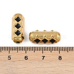 304ステンレススチールエナメルビーズ  菱形を持つ列  イオンプレーティング（ip）  18KGP本金メッキ  ブラック  19x7.5x7mm  穴：2.5mm&nbsp;STAS-Z140-04G-02
