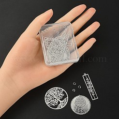 10 スタイルの真鍮フィリグリー ペンダント 5 個  15個の真鍮製丸カン付き  楕円形、涙滴形、長方形、フラットラウンド  プラチナ  31~50x9~35x0.3mm  穴：0.9~1.6mm&nbsp;KK-YW0001-49