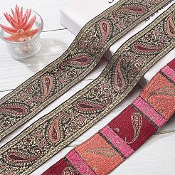 エスニック刺繡ポリエステルフラットリボン  ジャカードリボン  花柄  ショッキングピンク  2インチ（50mm）  約9.84ヤード（9m）/バンドル&nbsp;OCOR-WH0060-39A