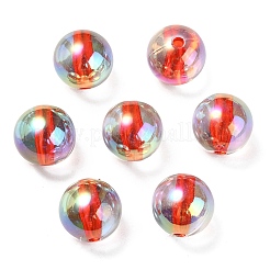 UVメッキ透明レインボー虹色アクリルビーズ  ラウンド  レッド  16x15.5mm  穴：3mm&nbsp;OACR-F004-01E