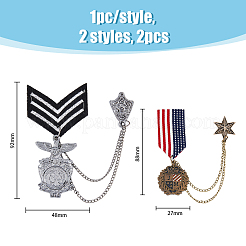 2Pcs 2 Style Republique Francaise Eagle & Leaf Hanging Charms Lapel Pins with Safety Chains&nbsp;JEWB-FH0001-18