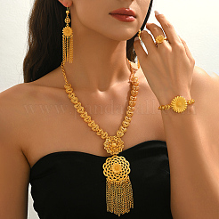 Alloy Hollow Flower Bracelets & Earrings & Necklaces & Rings Sets for Women&nbsp;NS7622