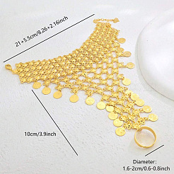 鉄製の重ねコイン＆フラワーリンクリングブレスレット（女性用）  18KGP本金メッキ  3.94インチ（10cm）  リング：1.6~2cm&nbsp;WS2112