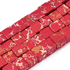 染色合成インペリアルジャスパービーズ連売り  キューブ  レッド  8~8.5x8~8.5x8~8.5mm  穴：1.2mm  約47~49個/連  15.35~15.79''（39~40.1センチメートル）&nbsp;G-T139-8x8-38B