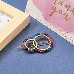 Alloy Hollow Geometric Natural Gemstone Beads Hair Barrettes&nbsp;PHAR-JH00059