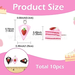 10スタイルの不透明樹脂ペンダント2個  イチゴの三角ケーキチャーム  模造食品  プラチナトーンの鉄ループ付き  ミックスカラー  19~20x12~12.5x12.5mm  穴：2mm  5個/スタイル&nbsp;RESI-YW0004-75
