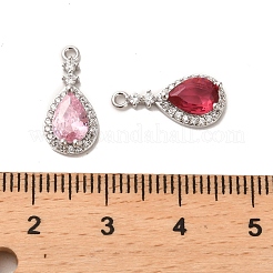 ガラスチャーム  真鍮パーツ  ティアドロップ  プラチナメッキ  16x7.5x3.5mm  穴：1.2mm&nbsp;KK-P260-10P