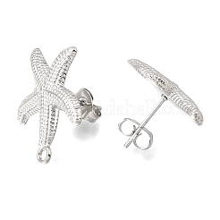 304ステンレススチールスタッドピアス金具  ヒトデ  カン付き  ステンレス鋼色  20x17mm  穴：1.8mm  ピン：0.8x10.5mm&nbsp;STAS-D391-03B-P