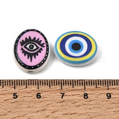 印刷された手作りの磁器のビーズ  オーバル  ミックスカラー  19x16x6mm  穴：2.3mm&nbsp;PR-CBA4549-02