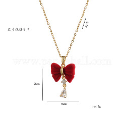 Christmas 304 Stainless Steel Rhinestone and Flocking Fabric Bowknot Pendant Necklaces for Women&nbsp;FS-WGD2A9A-02
