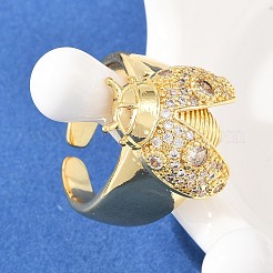 Ladybug Brass Micro Pave Cubic Zirconia Cuff Rings for Women&nbsp;RJEW-A088-09A-G