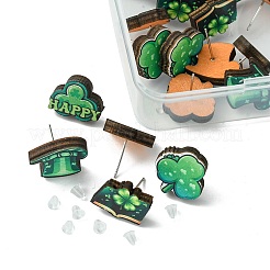 20Pcs 5 Style Saint Patrick's Day Green Wood Stud Earrings&nbsp;EJEW-FS0001-11