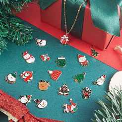 50スタイルのクリスマス合金エナメルペンダント25個。  ライトゴールド  混合図形  ミックスカラー  14~25.5x14~23.5x1.5~4.5mm  穴：1.6~2mm  2個/スタイル&nbsp;ENAM-SZ0003-09