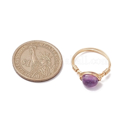 ナゲット天然宝石指輪  女性用銅線巻きリング  8~10mm  内径：18mm&nbsp;RJEW-JR00696