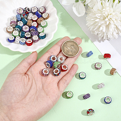 50Pcs 10 Colors Handmade Polymer Clay Rhinestone European Large Hole Beads with Silver Color Plated Brass Cores&nbsp;FPDL-PA0001-03