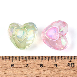 UVメッキ透明アクリルビーズ  パールカラーの  ハート  多面カット  ミックスカラー  18.5~19x21x16mm  穴：3mm&nbsp;TACR-T030-20M