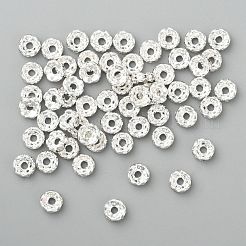 真鍮グレードAクリスタルラインストーンスペーサービーズ  カドミウムフリー＆鉛フリー  波エッジ  ロンデル  銀  6x3mm  穴：1mm&nbsp;RB-A006-6MM-S